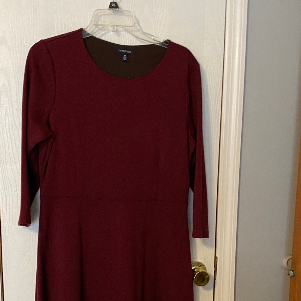 Lands' End Women's Elegant Maroon Long Sleeve Dress